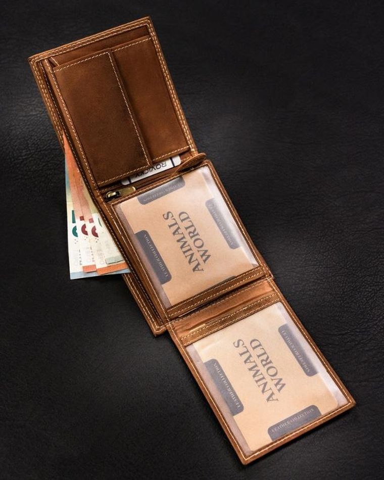 Portfel, brązowy, skórzany, Always Wild