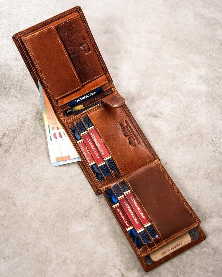 Portfel, brązowy, skórzany, byk, Peterson