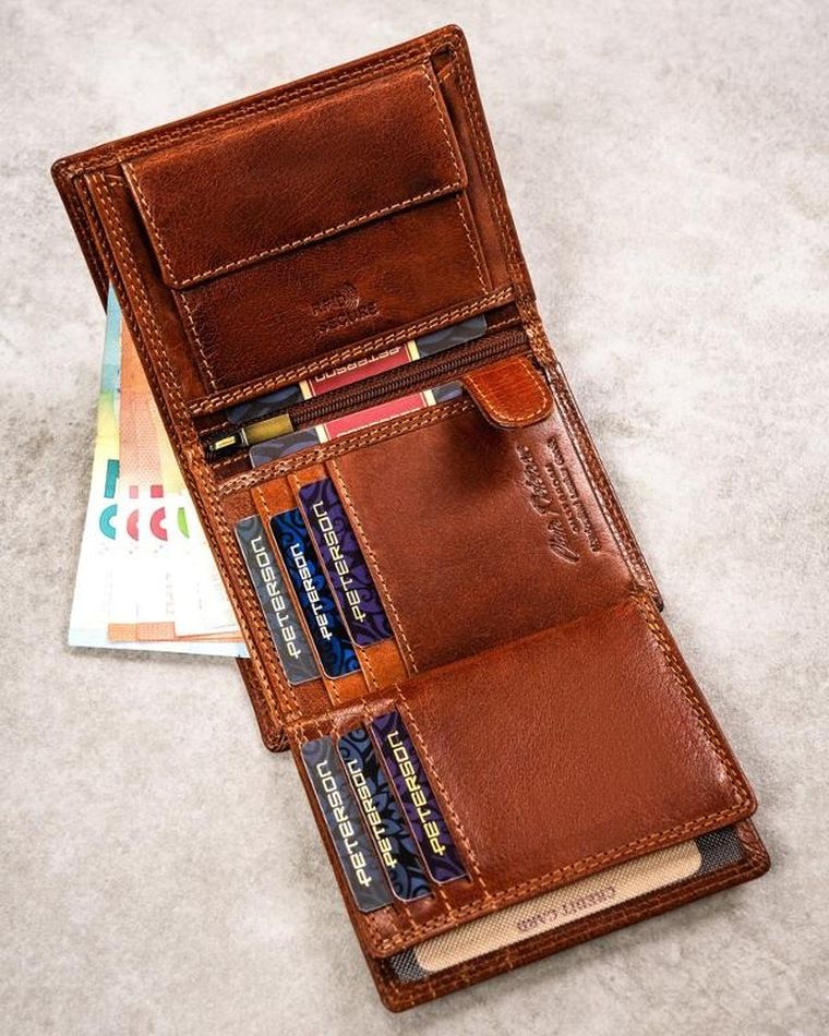 Portfel, brązowy, skórzany, lew, Peterson