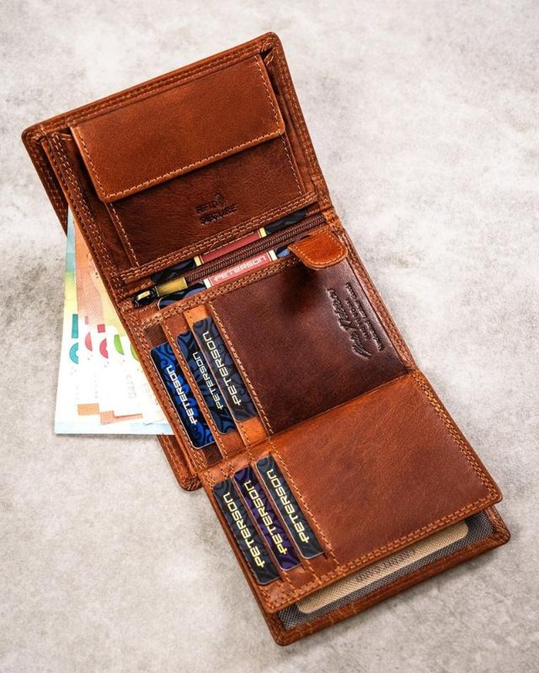 Portfel, brązowy, skórzany, panna, Peterson