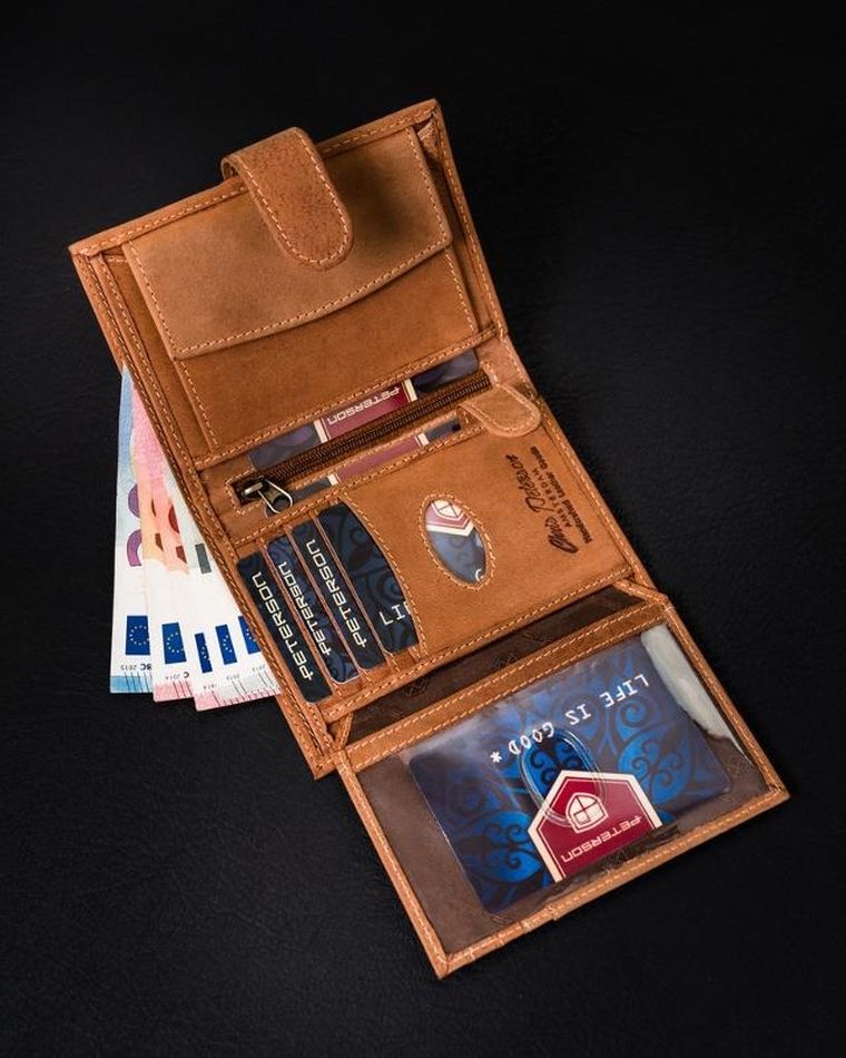 Portfel, brązowy, skórzany, Peterson