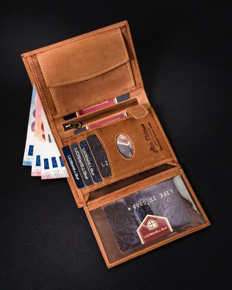 Portfel, brązowy, skórzany, Peterson