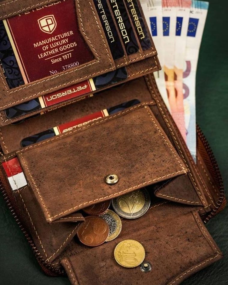 Portfel, brązowy, skórzany, Peterson