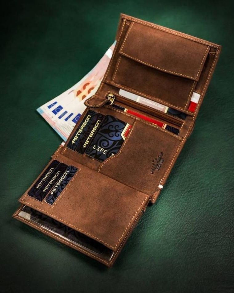 Portfel, brązowy, skórzany, Peterson