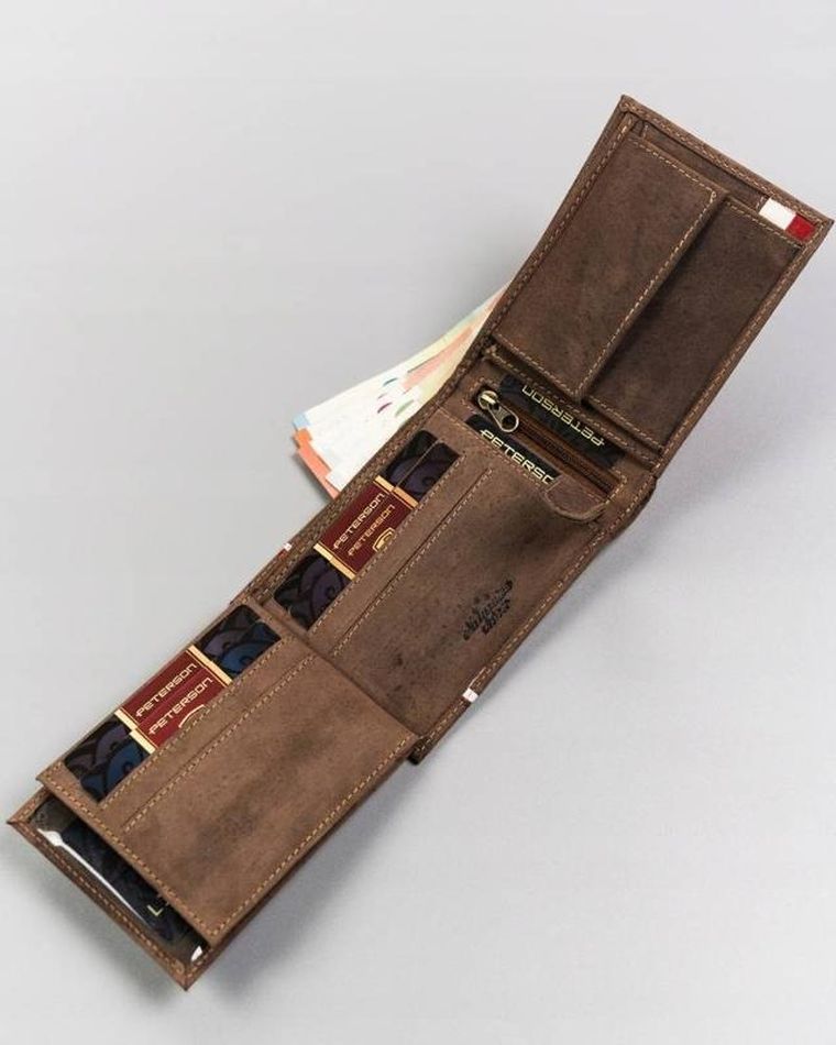 Portfel, brązowy, skórzany, Peterson