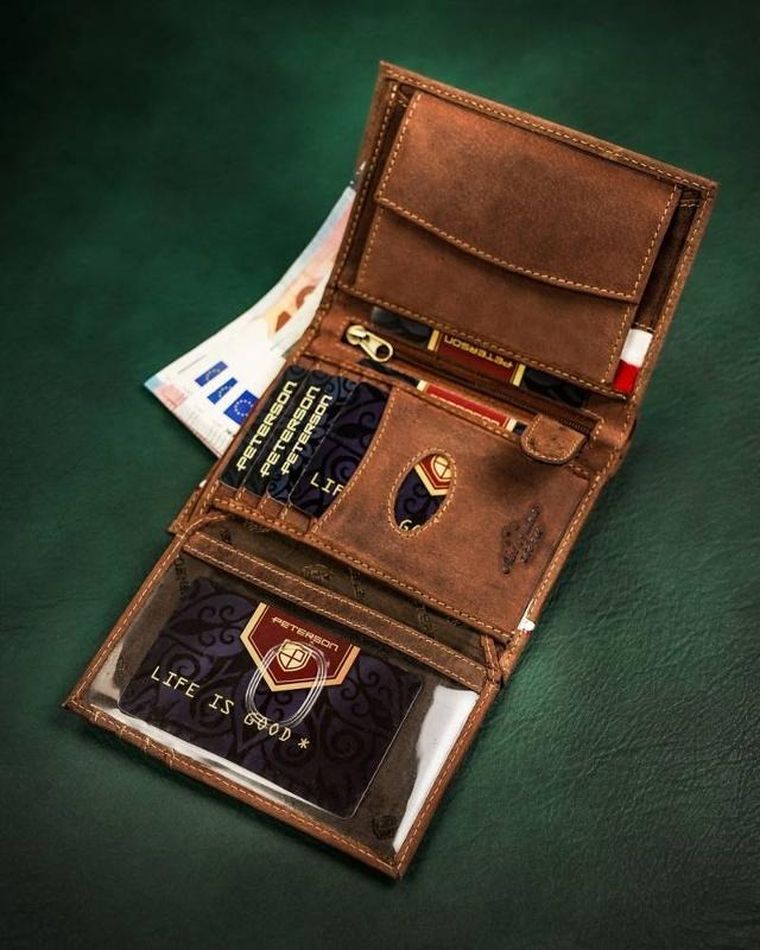 Portfel, brązowy, skórzany, Peterson