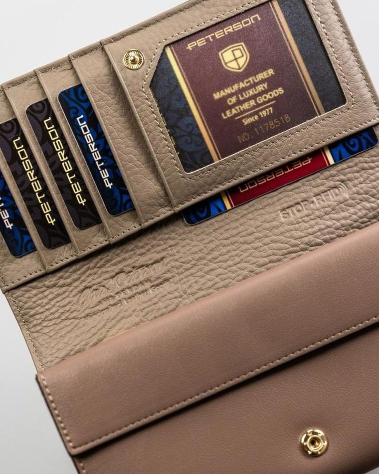 Portfel, brązowy, skórzany, Peterson
