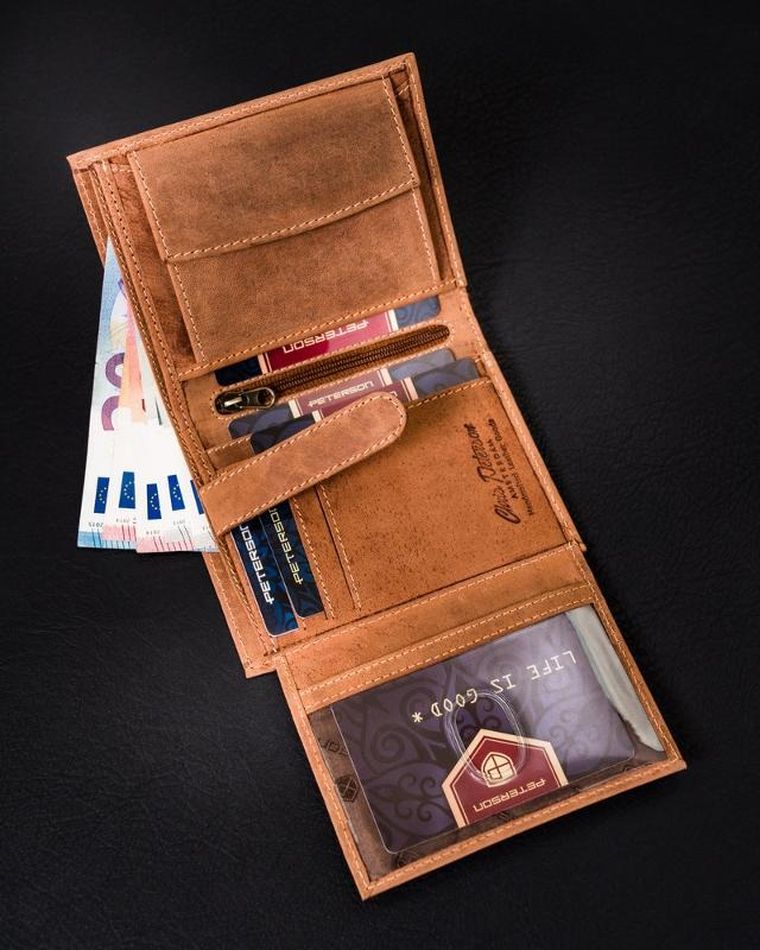 Portfel, brązowy, skórzany, Peterson