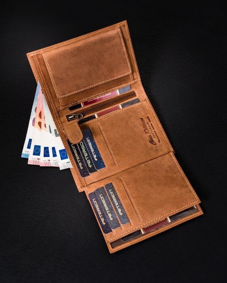 Portfel, brązowy, skórzany, Peterson