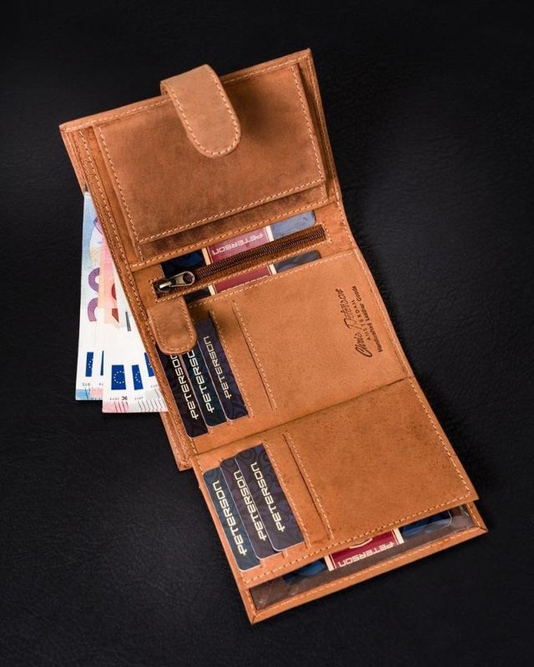 Portfel, brązowy, skórzany, Peterson