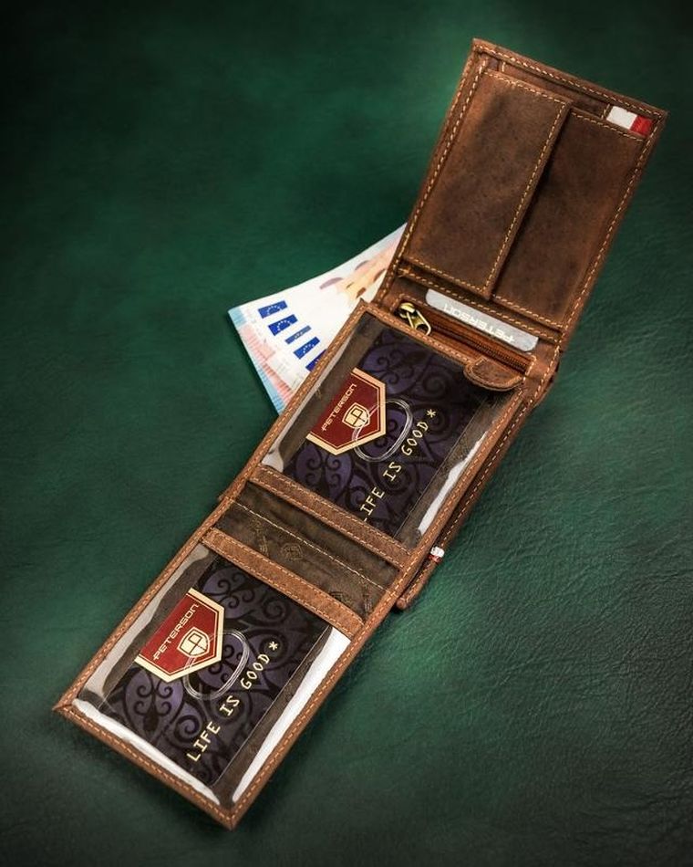 Portfel, brązowy, skórzany, Peterson