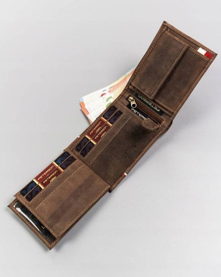 Portfel, brązowy, skórzany, Peterson