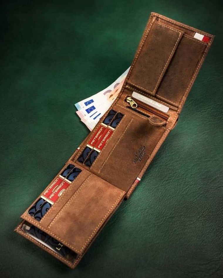 Portfel, brązowy, skórzany, Peterson