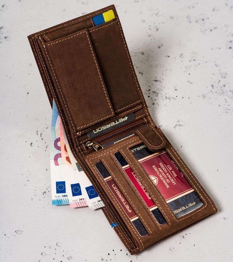 Portfel, brązowy, skórzany, Peterson