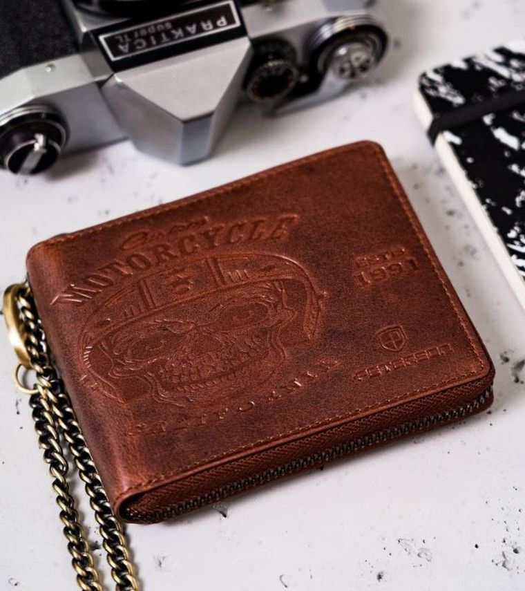 Portfel, brązowy, skórzany, Peterson