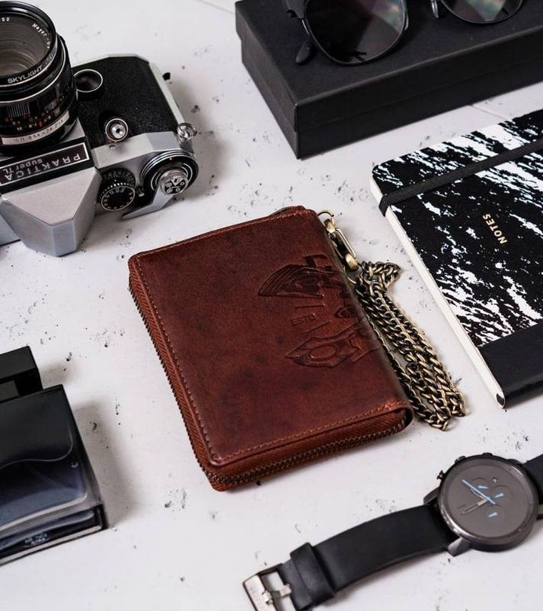 Portfel, brązowy, skórzany, Peterson