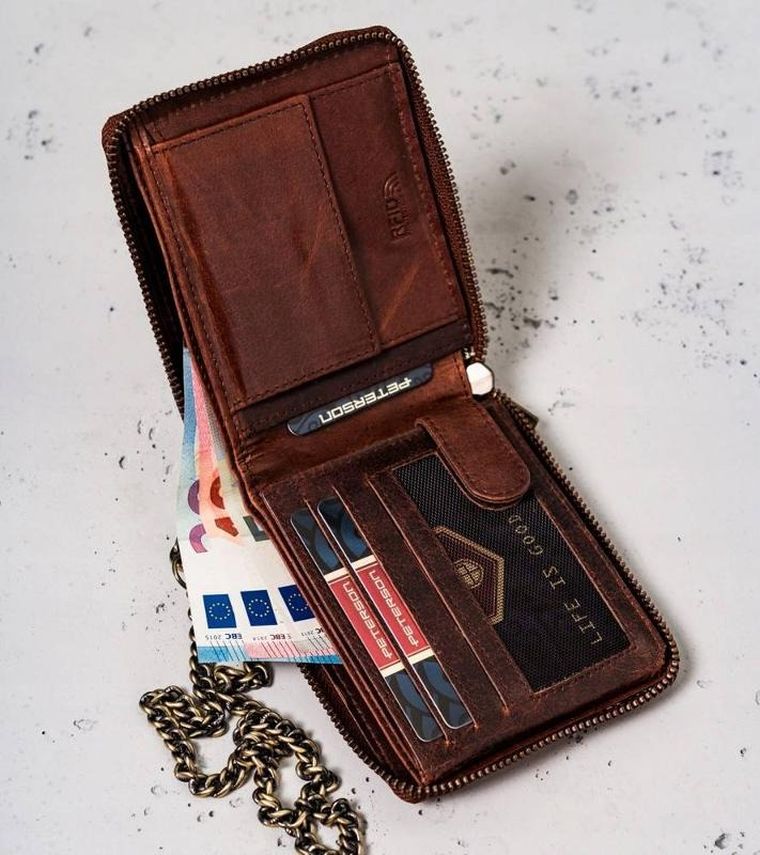 Portfel, brązowy, skórzany, Peterson