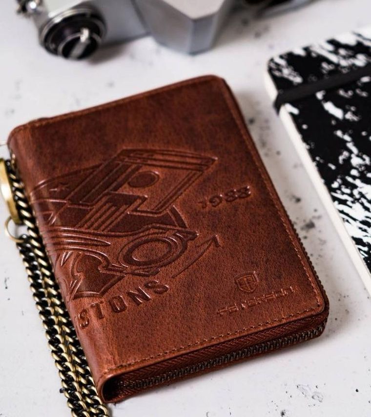 Portfel, brązowy, skórzany, Peterson