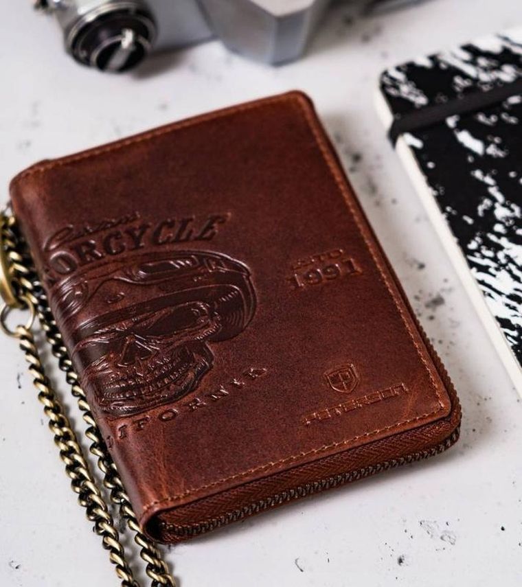 Portfel, brązowy, skórzany, Peterson