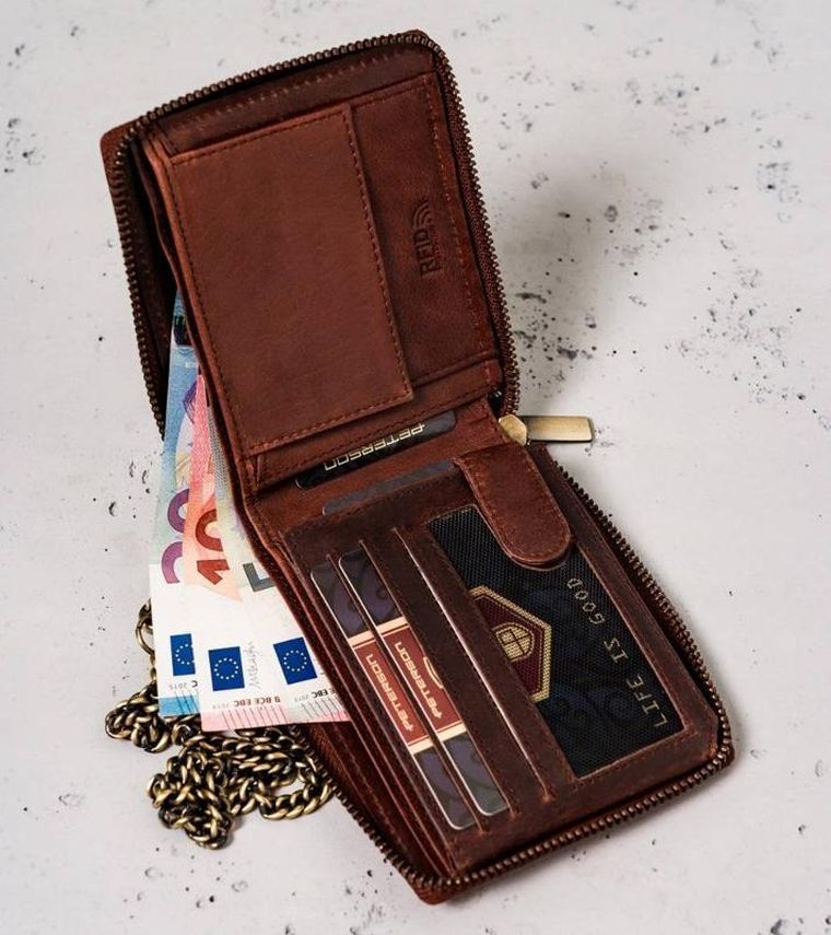 Portfel, brązowy, skórzany, Peterson