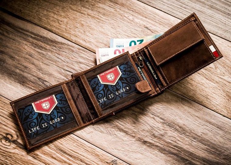 Portfel, brązowy, skórzany, Peterson