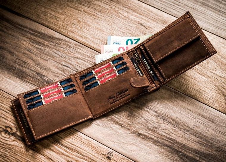 Portfel, brązowy, skórzany, Peterson