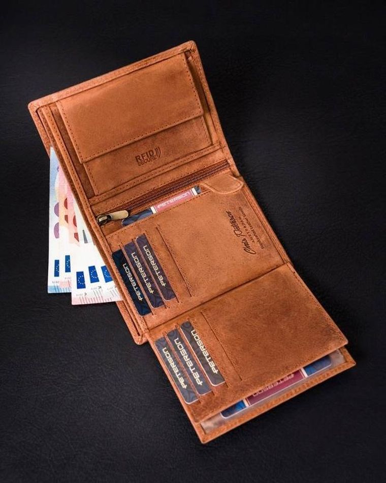 Portfel, brązowy, skórzany, Peterson