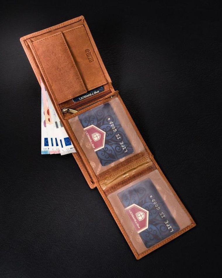 Portfel, brązowy, skórzany, Peterson