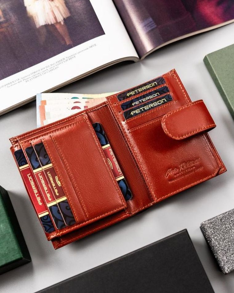 Portfel, brązowy, skórzany, Peterson
