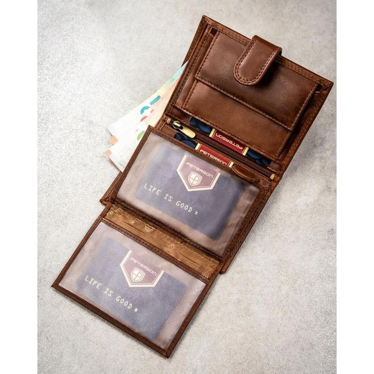 Portfel, brązowy, skórzany, Peterson