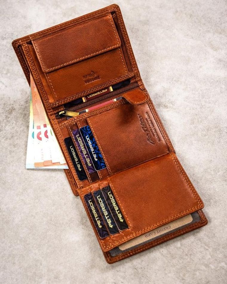 Portfel, brązowy, skórzany, rak, Peterson