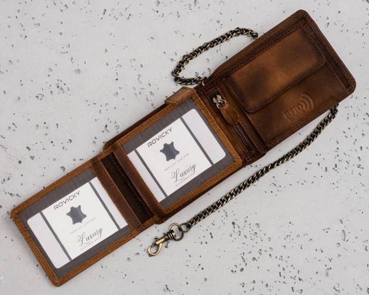 Portfel, brązowy, skórzany, RFID