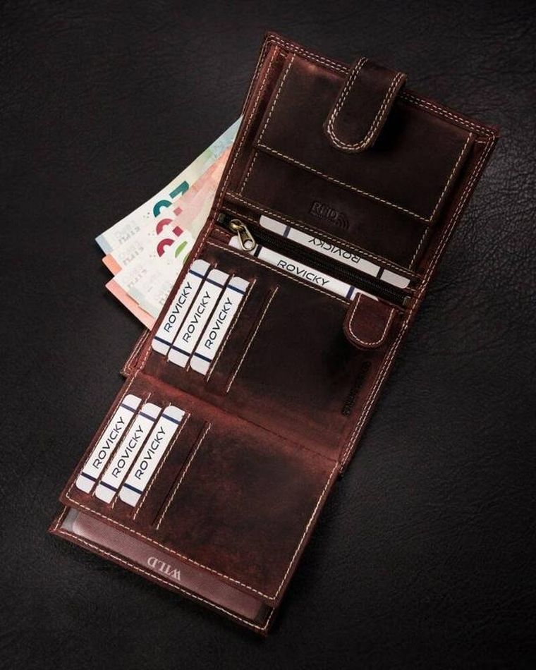 Portfel, brązowy, skórzany, RFID, Always Wild