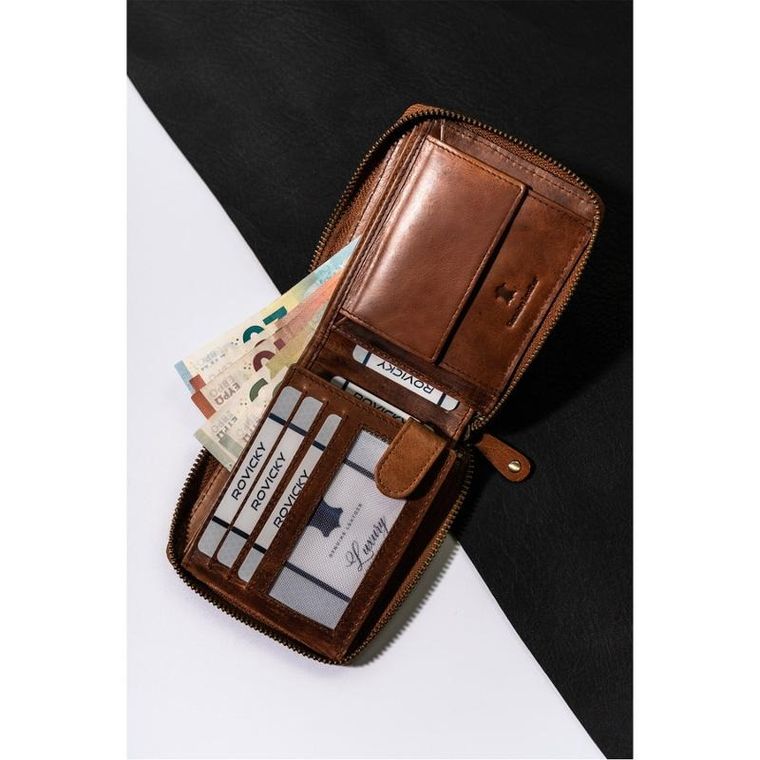 Portfel, brązowy, skórzany, RFID, Always Wild