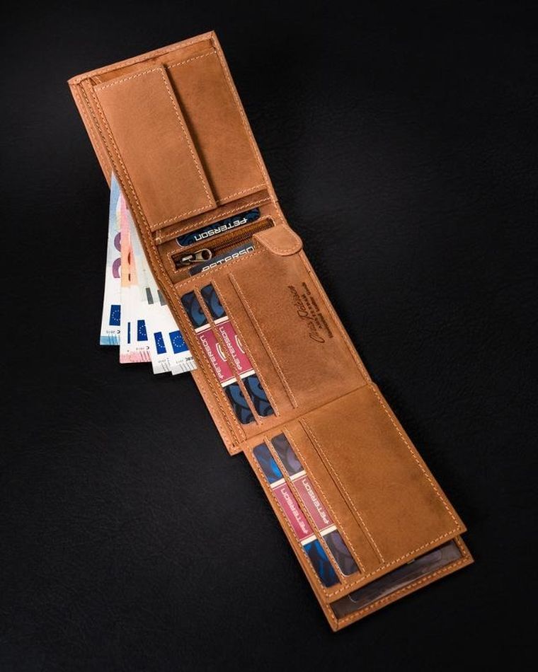 Portfel, brązowy, skórzany, RFID, Peterson