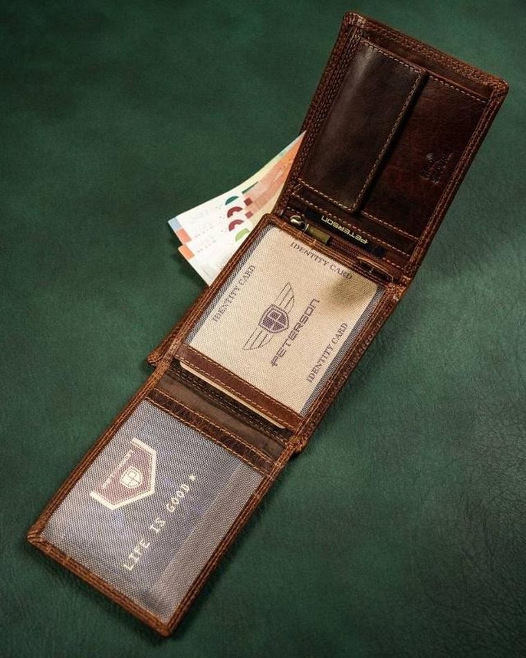 Portfel, brązowy, skórzany, RFID, Peterson