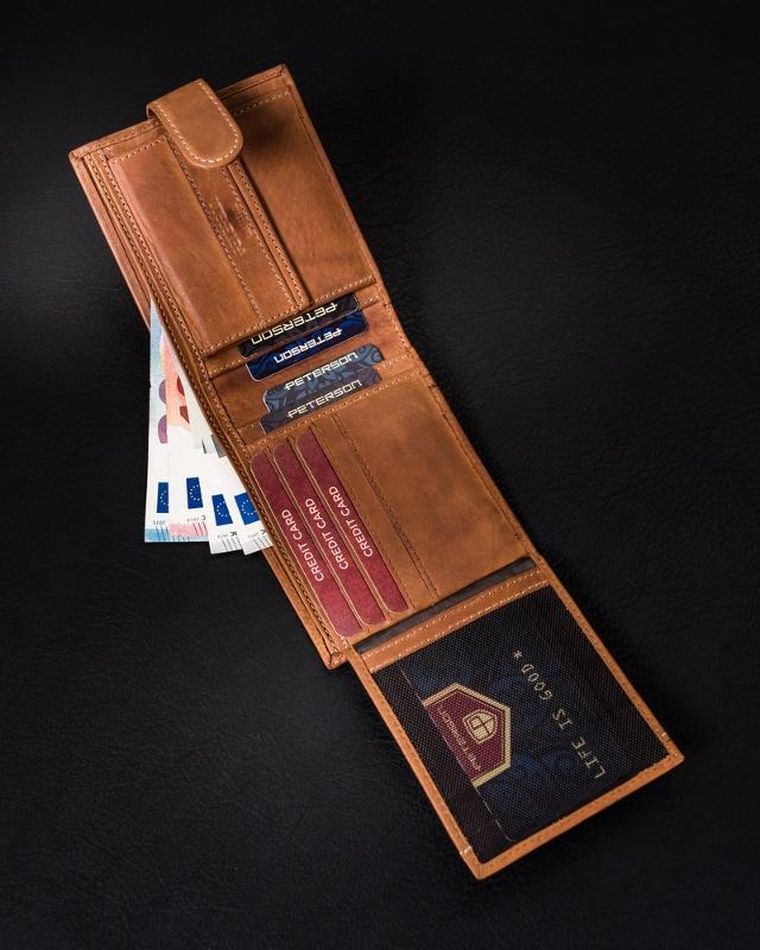 Portfel, brązowy, skórzany, RFID, Peterson