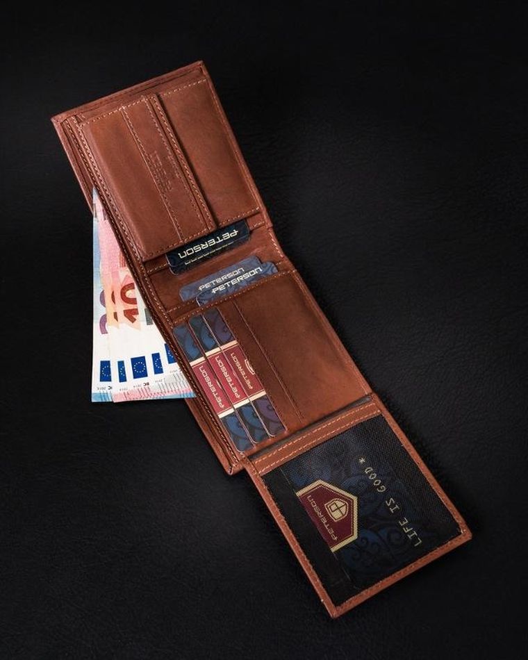 Portfel, brązowy, skórzany, RFID, Peterson