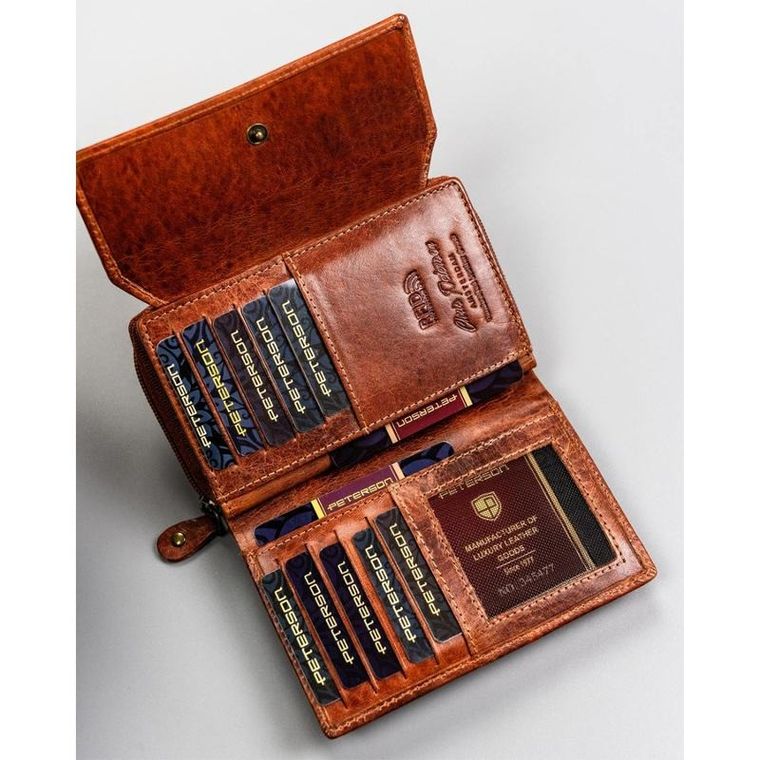 Portfel, brązowy, skórzany, RFID, Peterson