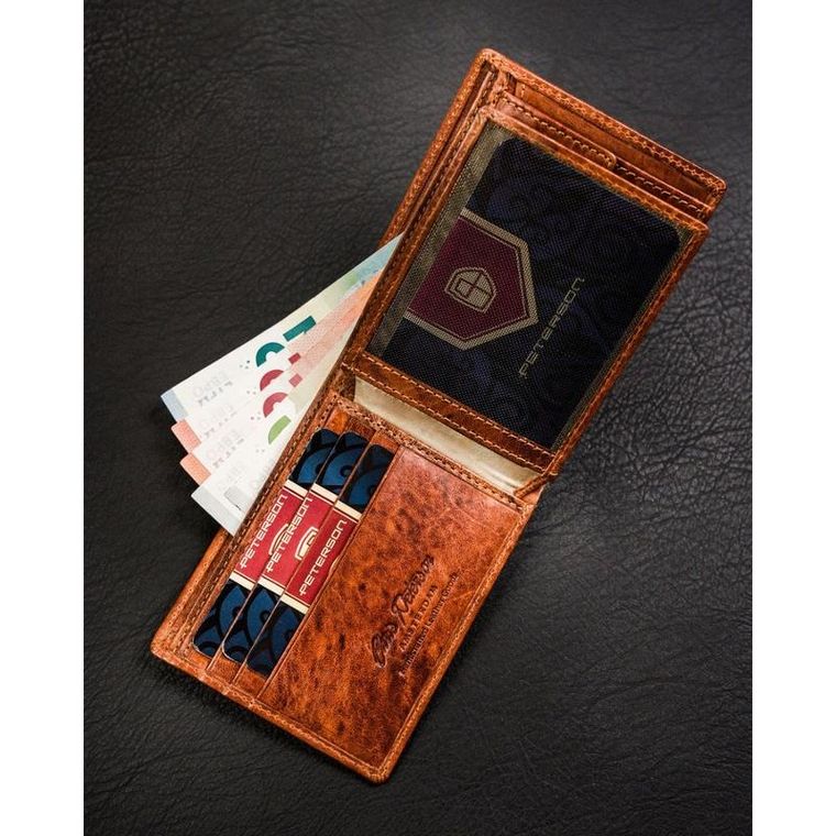 Portfel, brązowy, skórzany, RFID, Peterson