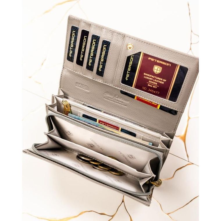 Portfel, brązowy, skórzany, RFID, Peterson