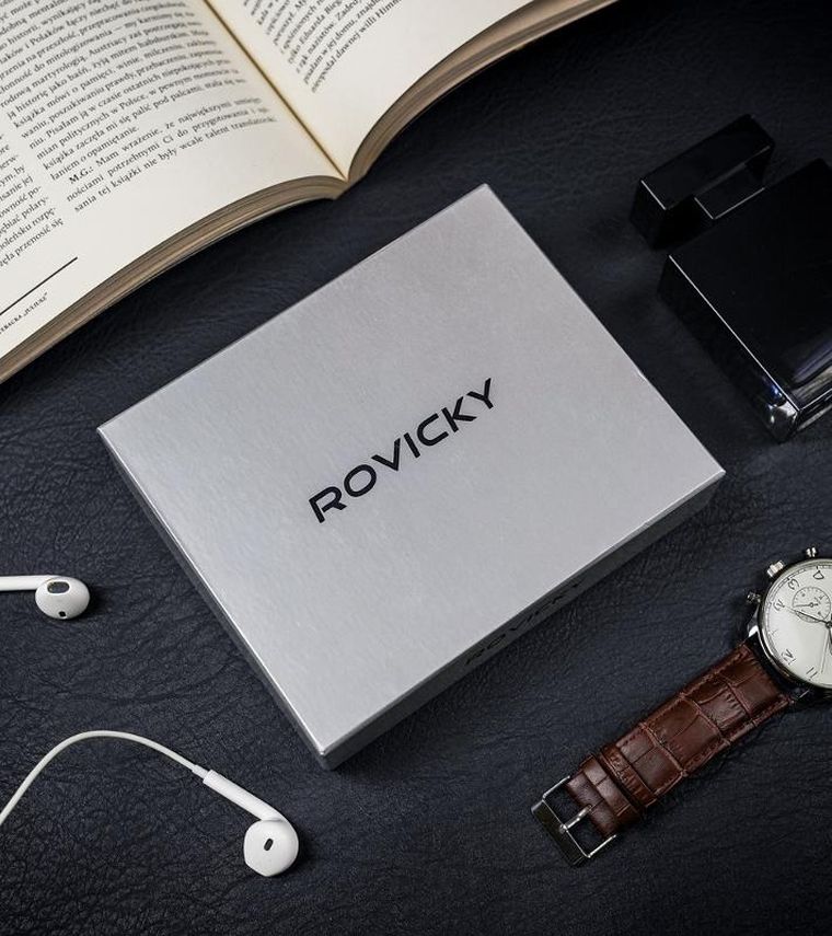 Portfel, brązowy, skórzany, RFID, Rovicky