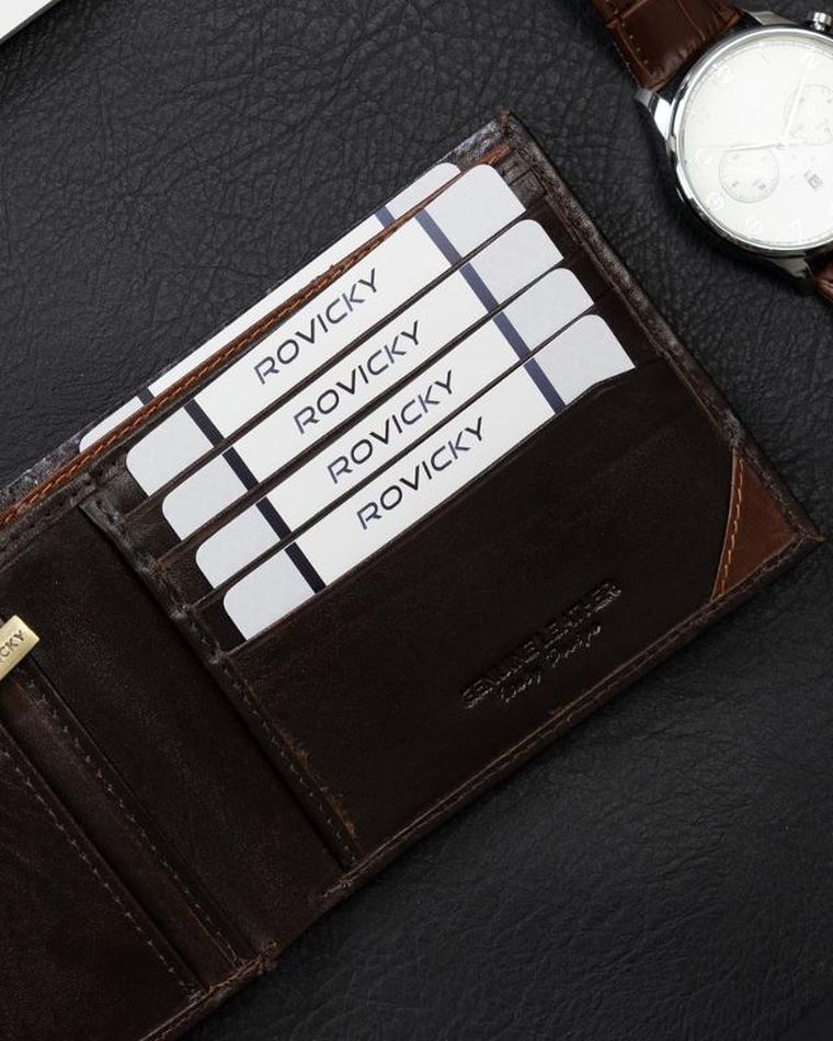 Portfel, brązowy, skórzany, RFID, Rovicky