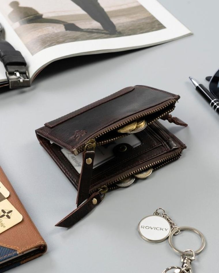 Portfel, brązowy, skórzany, RFID, Rovicky