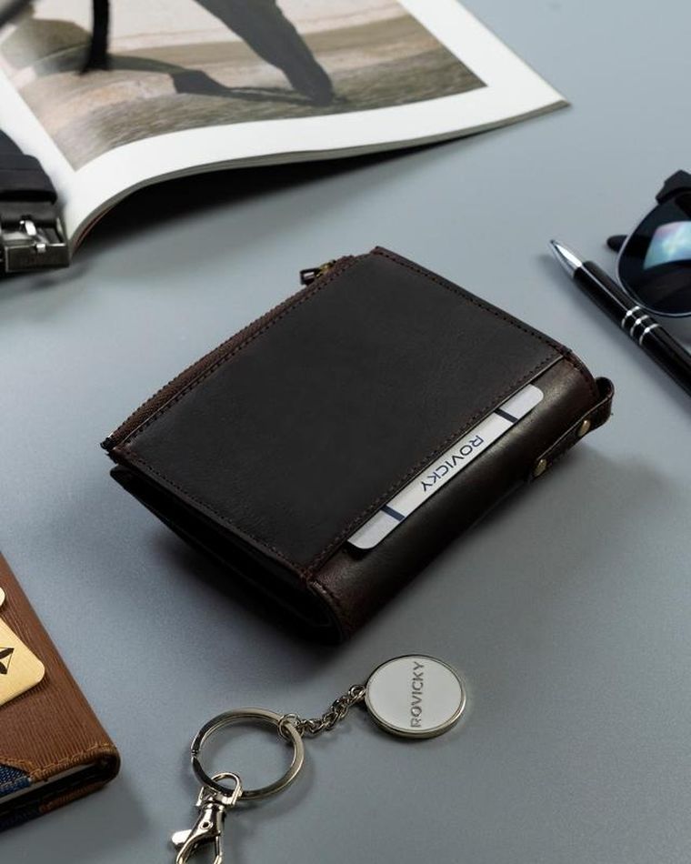 Portfel, brązowy, skórzany, RFID, Rovicky