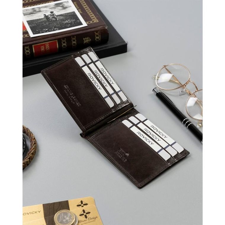 Portfel, brązowy, skórzany, RFID, Rovicky