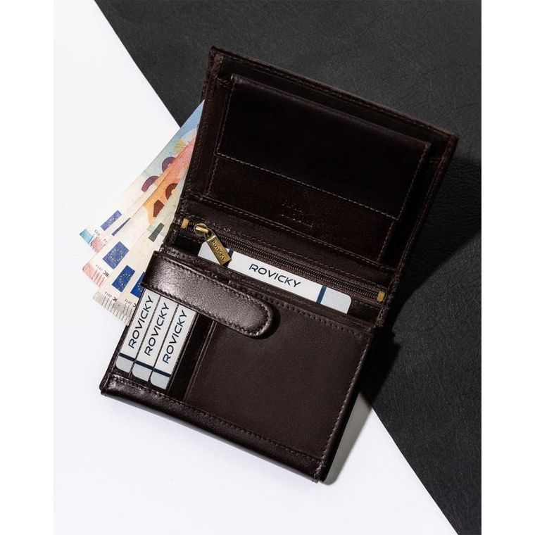 Portfel, brązowy, skórzany, RFID, Rovicky