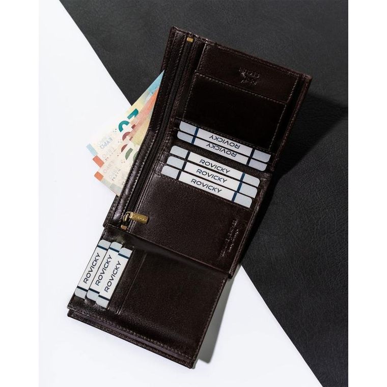 Portfel, brązowy, skórzany, RFID, Rovicky