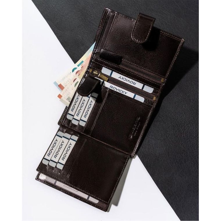 Portfel, brązowy, skórzany, Rovicky