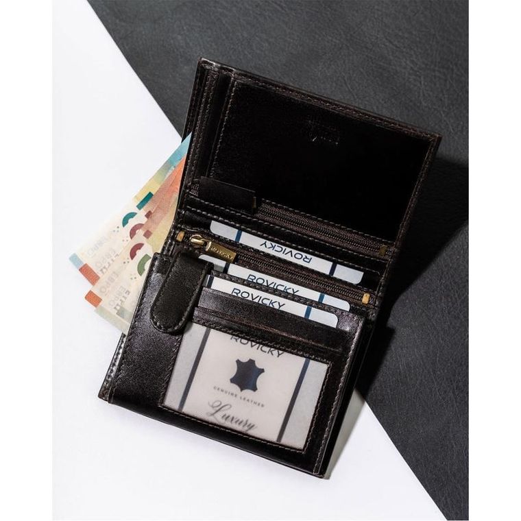 Portfel, brązowy, skórzany, Rovicky